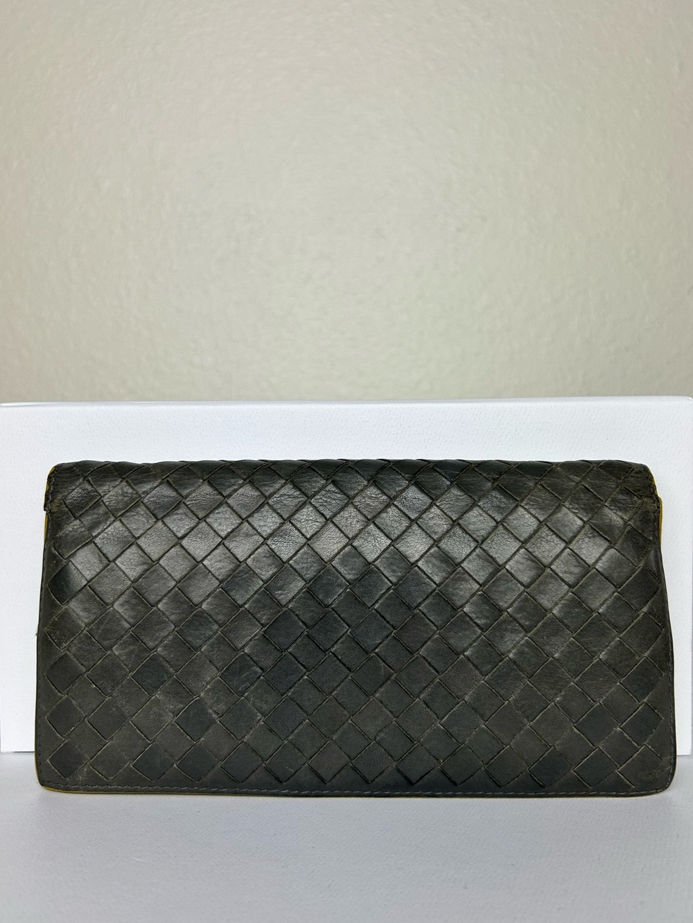 Bottega Veneta Intrecciato Long Wallet Grey Yellow Two Tone